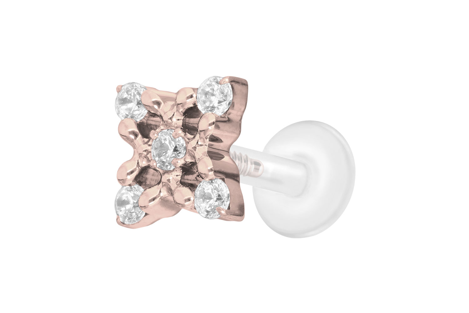 PTFE Labret Piercing mit Innengewinde + Titan-Aufsatz KRISTALLBLUME